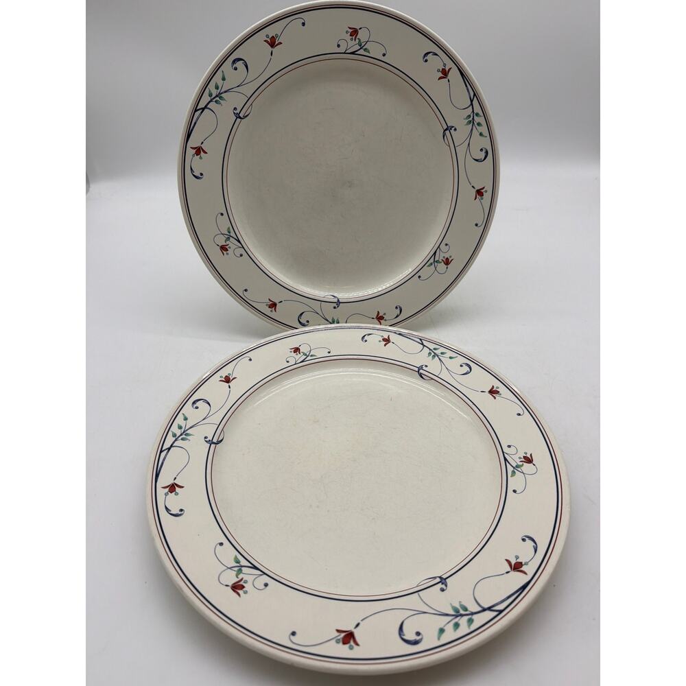2 Mikasa Intaglio Annette 11" Dinner Plate #CAC20 Blue Red Scrolls